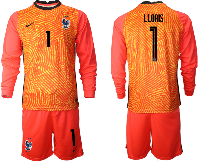 Men 2021 France red goalkeeper long sleeve #1 soccer jerseys
